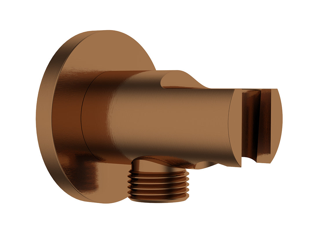 UniMatch wandaansluitbocht met handdouchehouder rond 1/2" geborsteld brons koper PVD