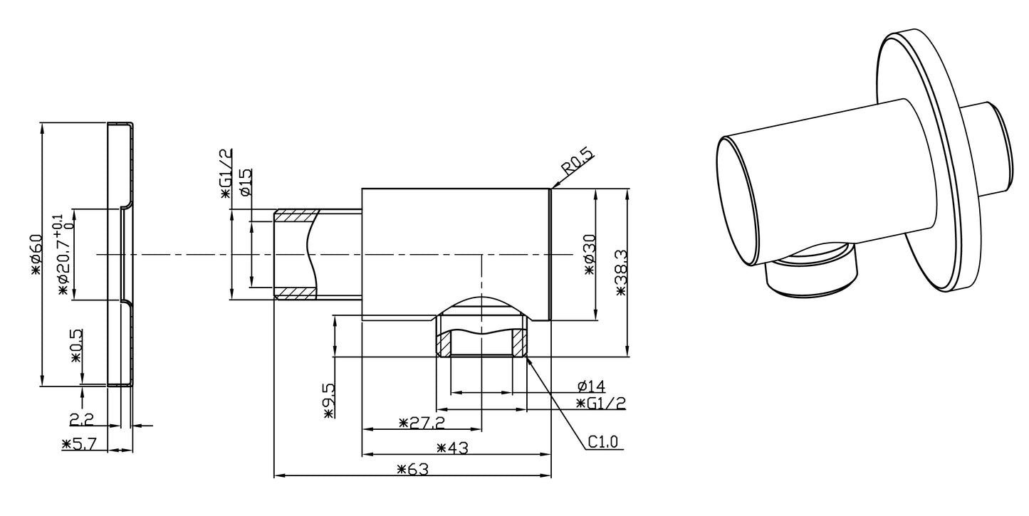 UniMatch wandaansluitbocht rond 1/2" | Gunmetal PVD - WDtegels