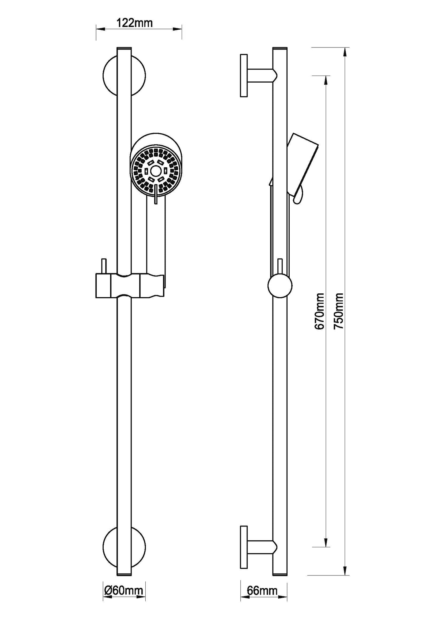 UniMatch Cadans sliding bar set complete with hand shower 3 positions Ø 8 cm brushed copper
