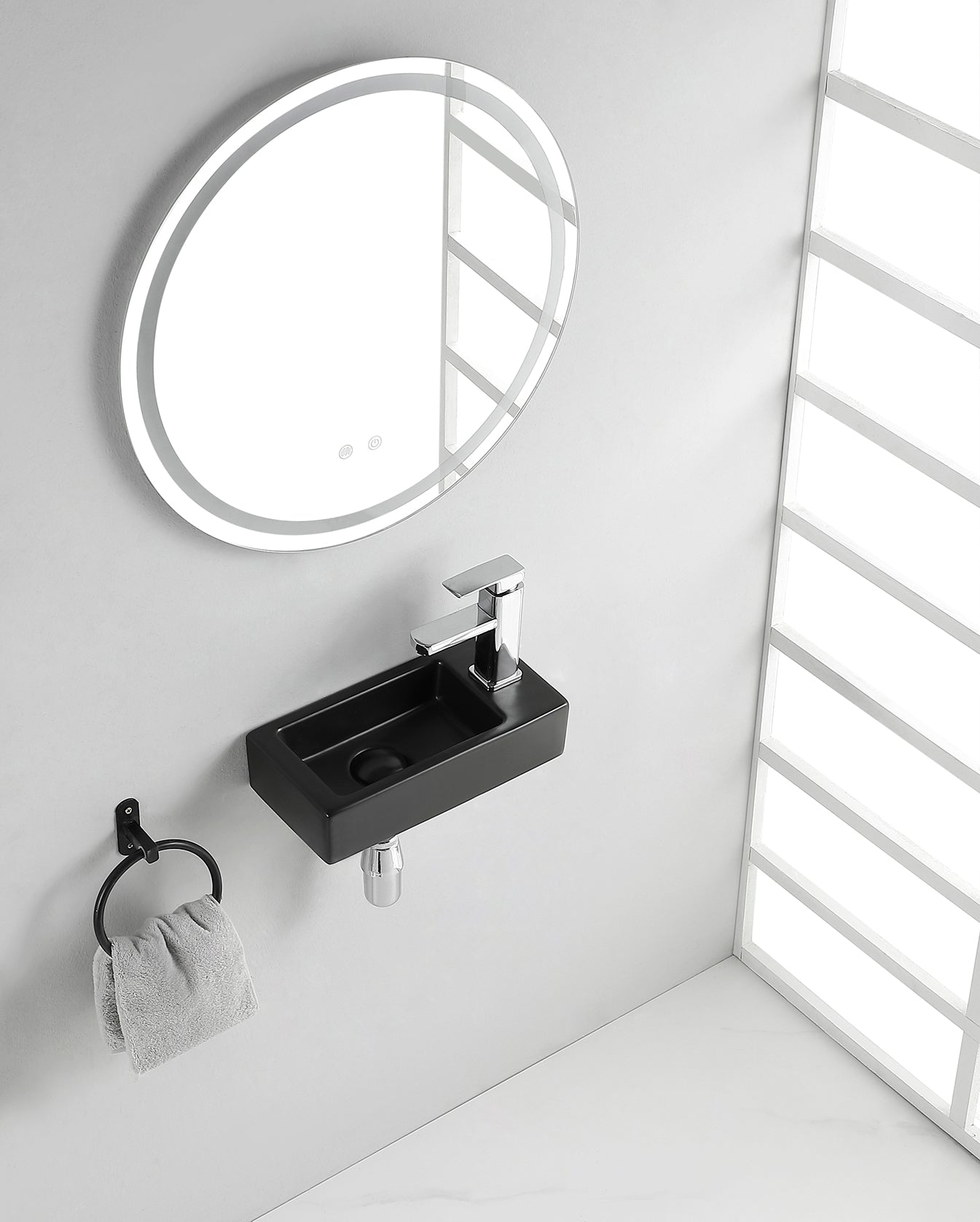 Rhea S mini fontein rechts 36,5 x 18 x 9 cm keramiek mat zwart - WDtegels