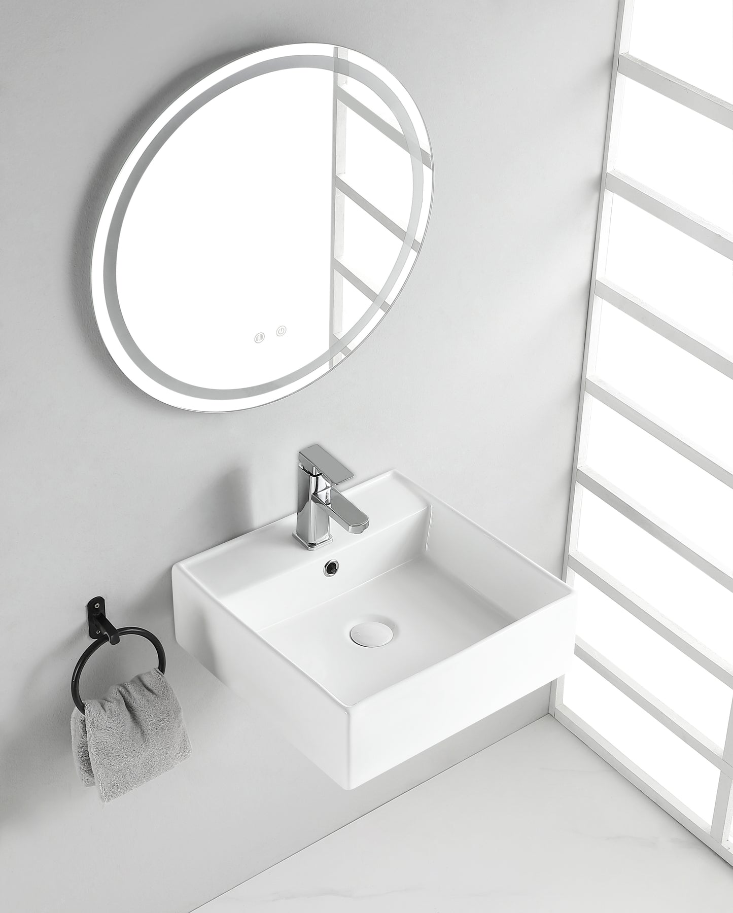 Larx waskom vierkant 41 x 41 x 15 cm keramiek glans wit - WDtegels