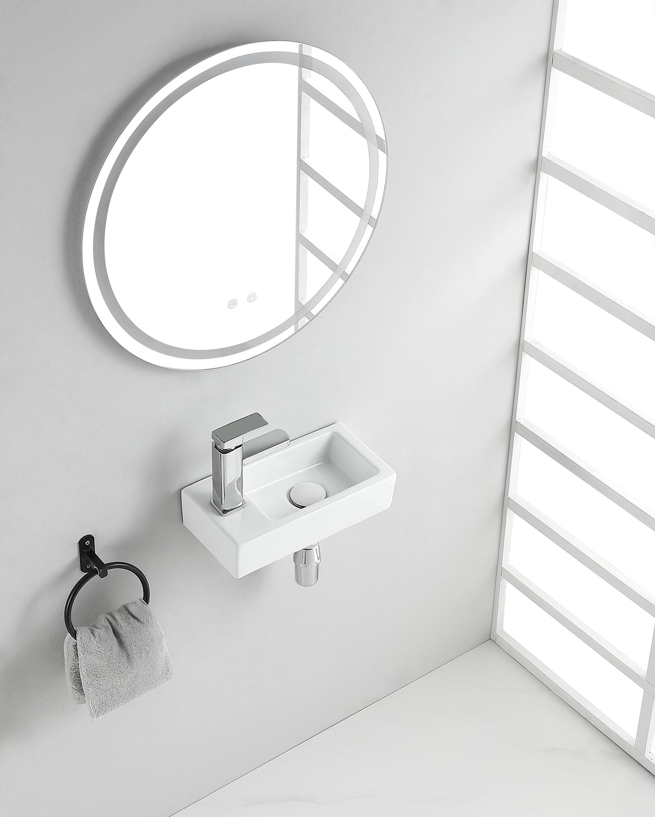 Rhea S mini fontein links 36,5 x 18 x 9 cm keramiek glans wit - WDtegels