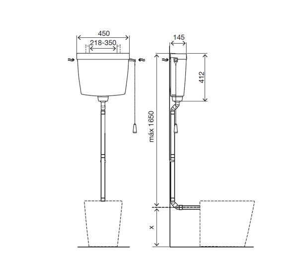 High-hanging plastic reservoir, white