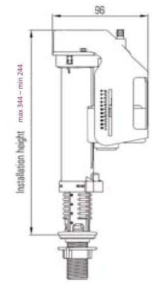Maattekening Vlotterkraan met onderaansluiting 3/8"