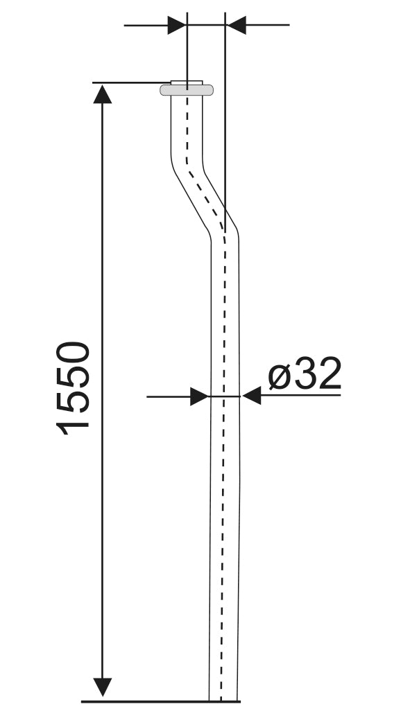 Maattekening Valpijp universeel voor hooghangend reservoir 32mm