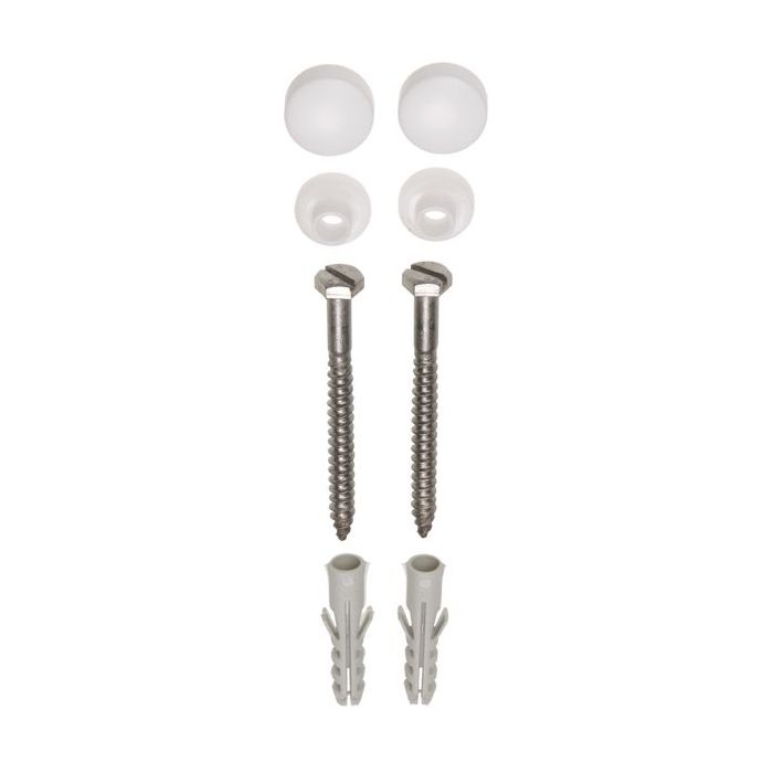 Potschroevenset met plug 2 stuks 6x70mm RVS Afdekdop wit