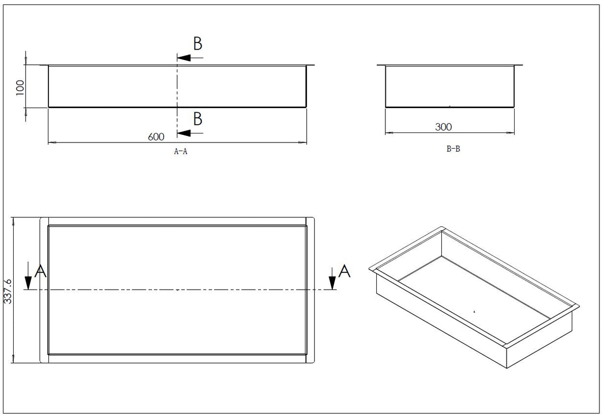 Lijntekening Demis inbouwnis 30x60x10cm geborsteld brons koper PVD