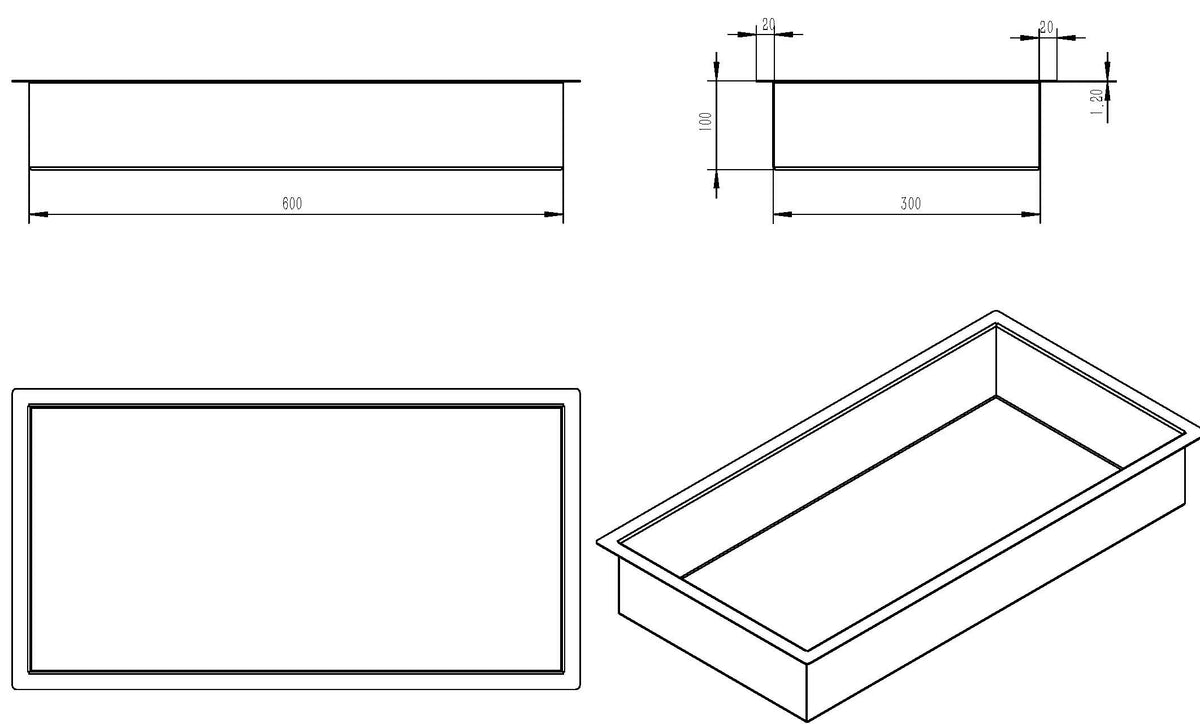 Lijntekening Demis inbouwnis 30x60x10cm mat wit