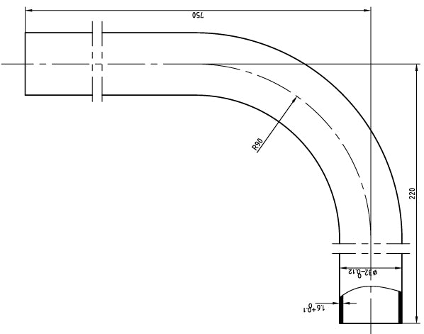 Lijntekening Vloerbuis PVC 75x22x3,2cm Wit