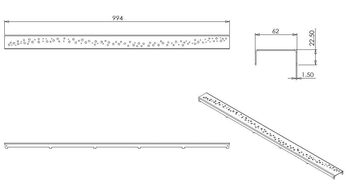 Wiesbaden Loose grid type 2 for 3rd generation shower drain 100cm