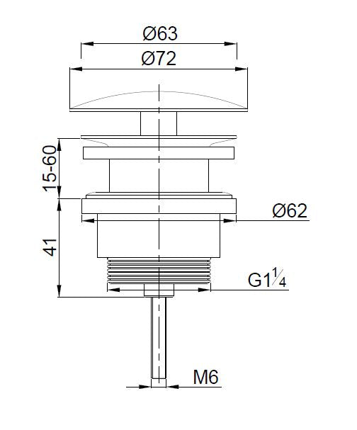 Lijntekening UniMatch open afvoerplug 5/4 inch mat zwart