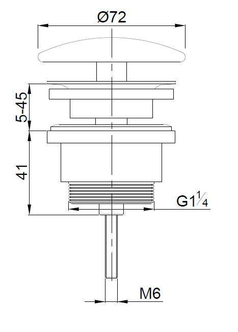 Lijntekening UniMatch open afvoerplug 5/4 inch geborsteld messing PVD