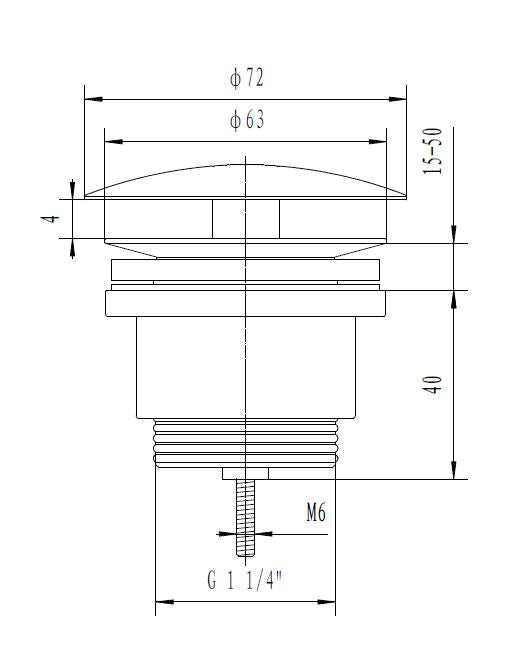 Lijntekening Eco open afvoerplug 5/4 inch chroom
