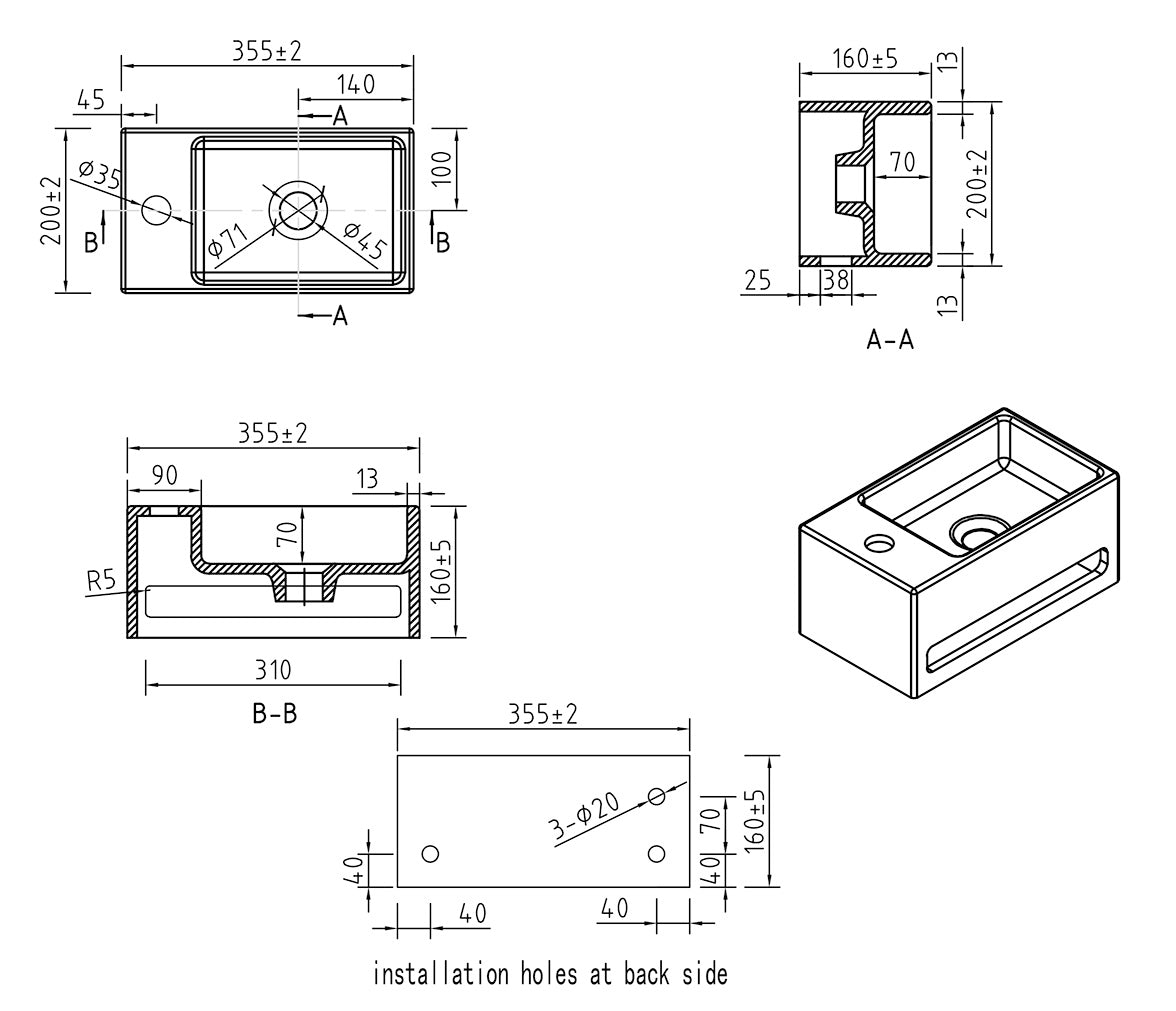 Julia fontein links | 35x20x16cm | Solid surface mat wit