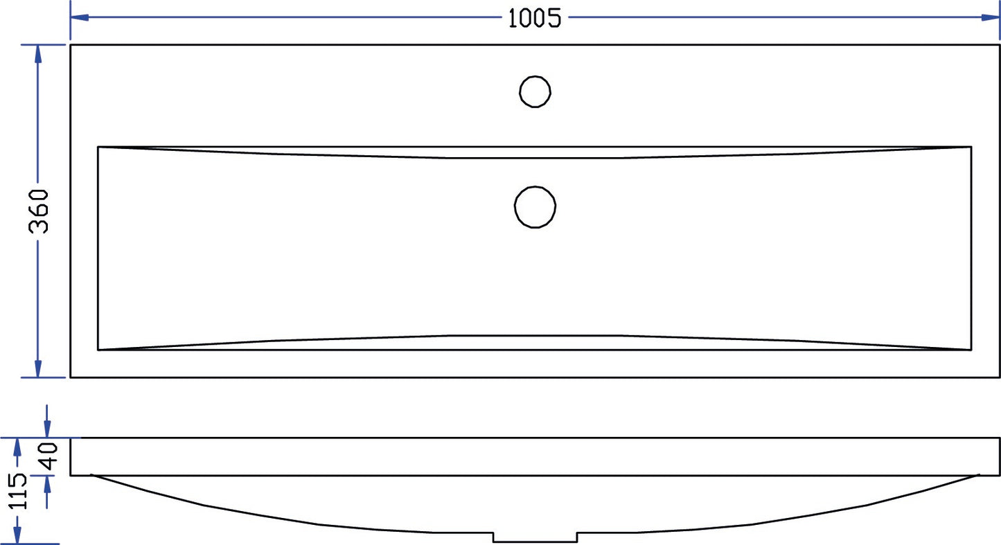 Wiesbaden wastafel 100cmx36cm één kraangat wit