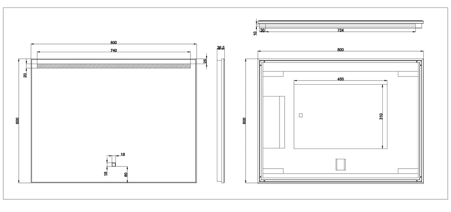 Ambi one spiegel 80 x 60 cm rechthoek met LED, dimbaar en spiegelverwarming - WDtegels