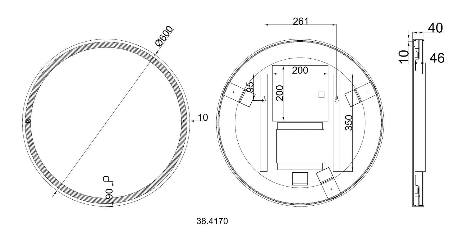 Maro spiegel 60 cm rond met LED, dimbaar en spiegelverwarming mat zwart - WDtegels