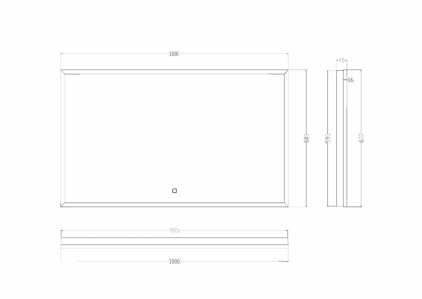 Wiesbaden Rechthoekige condensvrije LED-spiegel 100x60cm matzwart