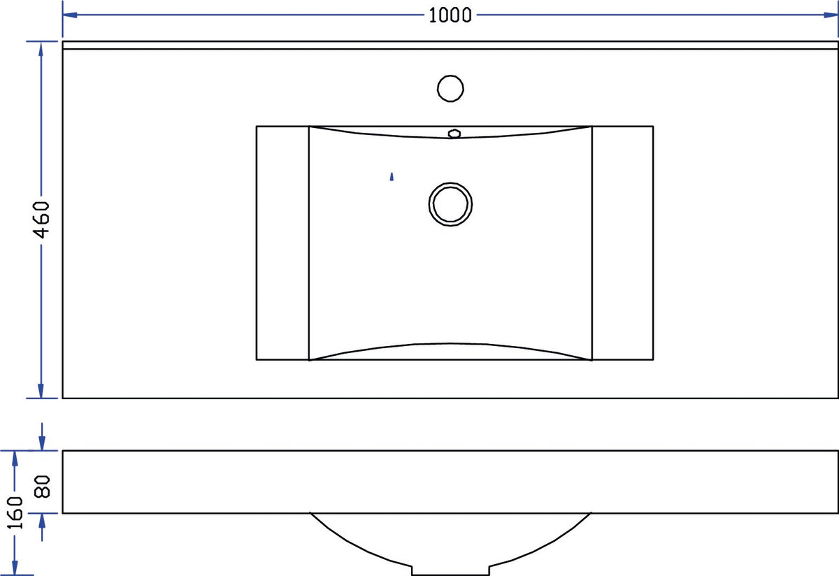 Lijntekening Tigris meubelwastafel 100 x 46 x 8 cm kunstmarmer glans wit