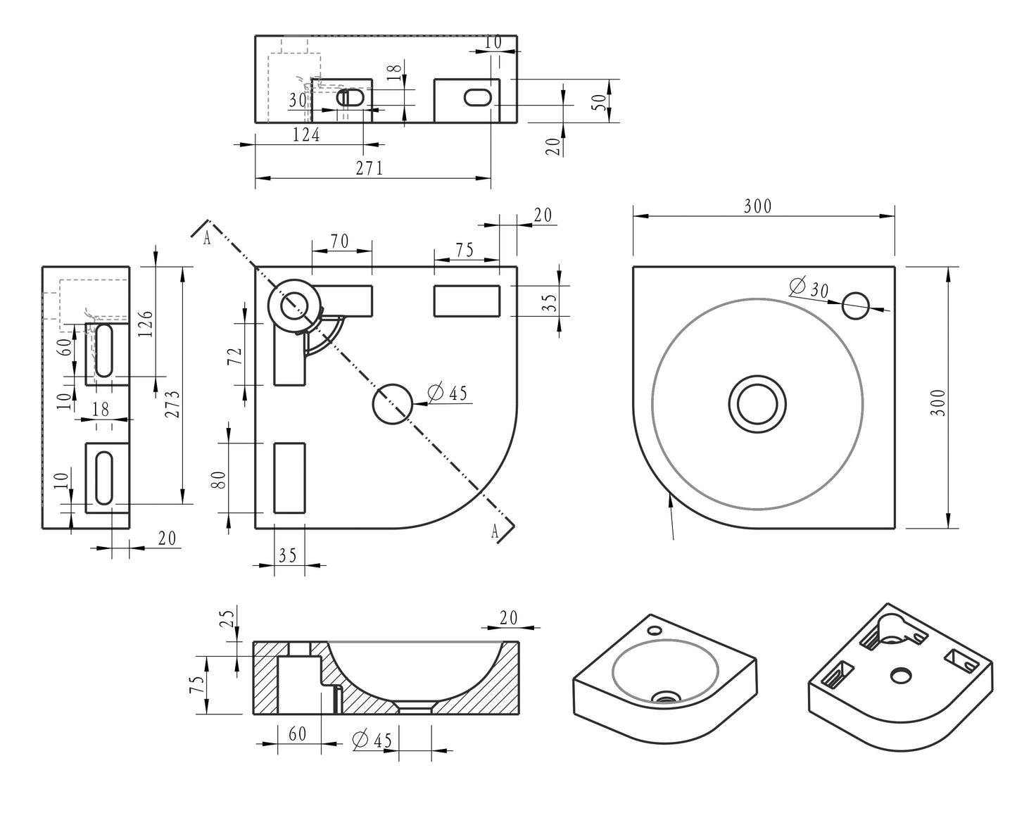 Wiesbaden Hardstenen hamerslag hoekfontein 30x30x10