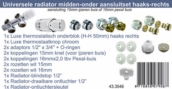 set onderblok compl. haaks (rechts) 16x2,0 +15 knel chroom - WDtegels