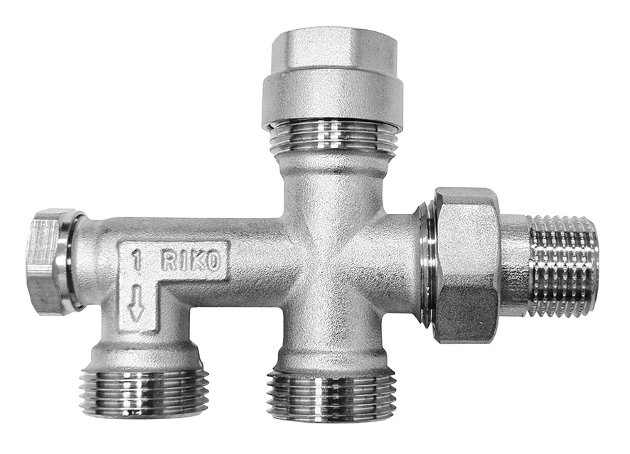 4-weg verdeler 1/2 inch x euro+adaptor 15mm x 2 x 3/4 inch
