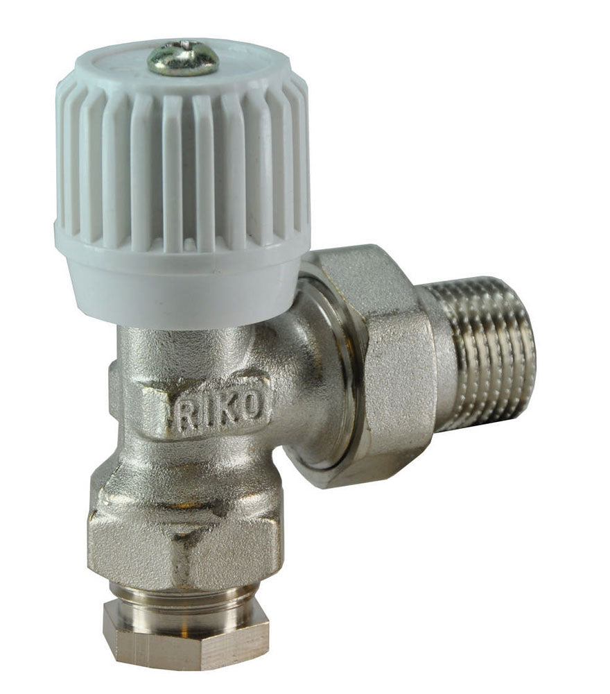 Radiator-ventiel met adaptor 15mm 1/2 haaks vernikkeld