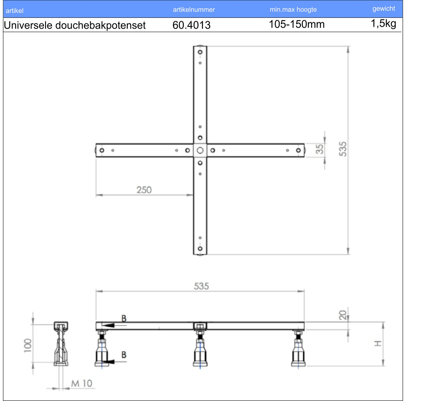 Wiesbaden Universele 5-delige luxe douchebak-potenset