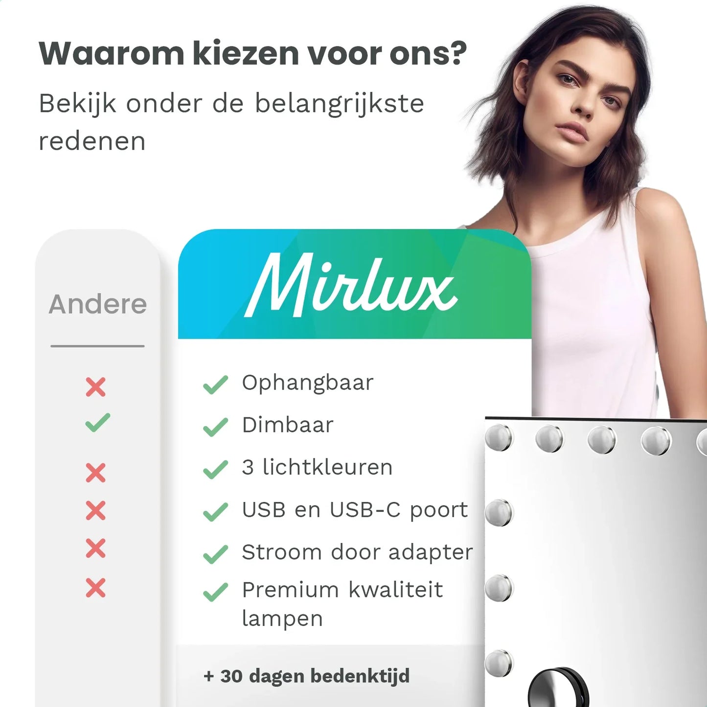 Hollywood Spiegel - Bluetooth Speakers - 58x48cm - Zwart