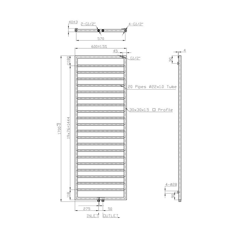 Radiator Bornova 170x60 cm wit - WDtegels