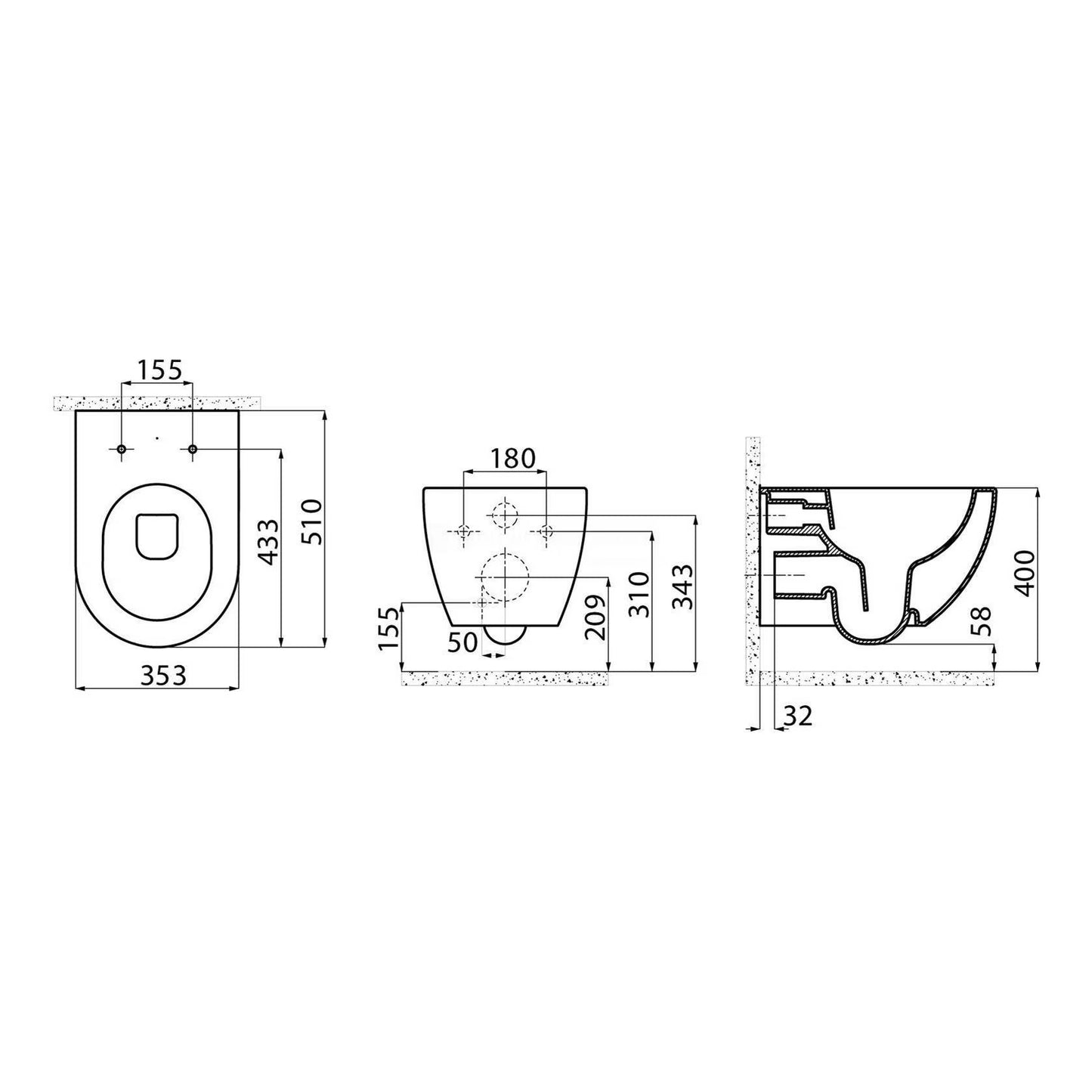 Creavit Design Hangend Toilet - 35.3x51cm - Spoelrandloos - Koelgrijs - WDtegels