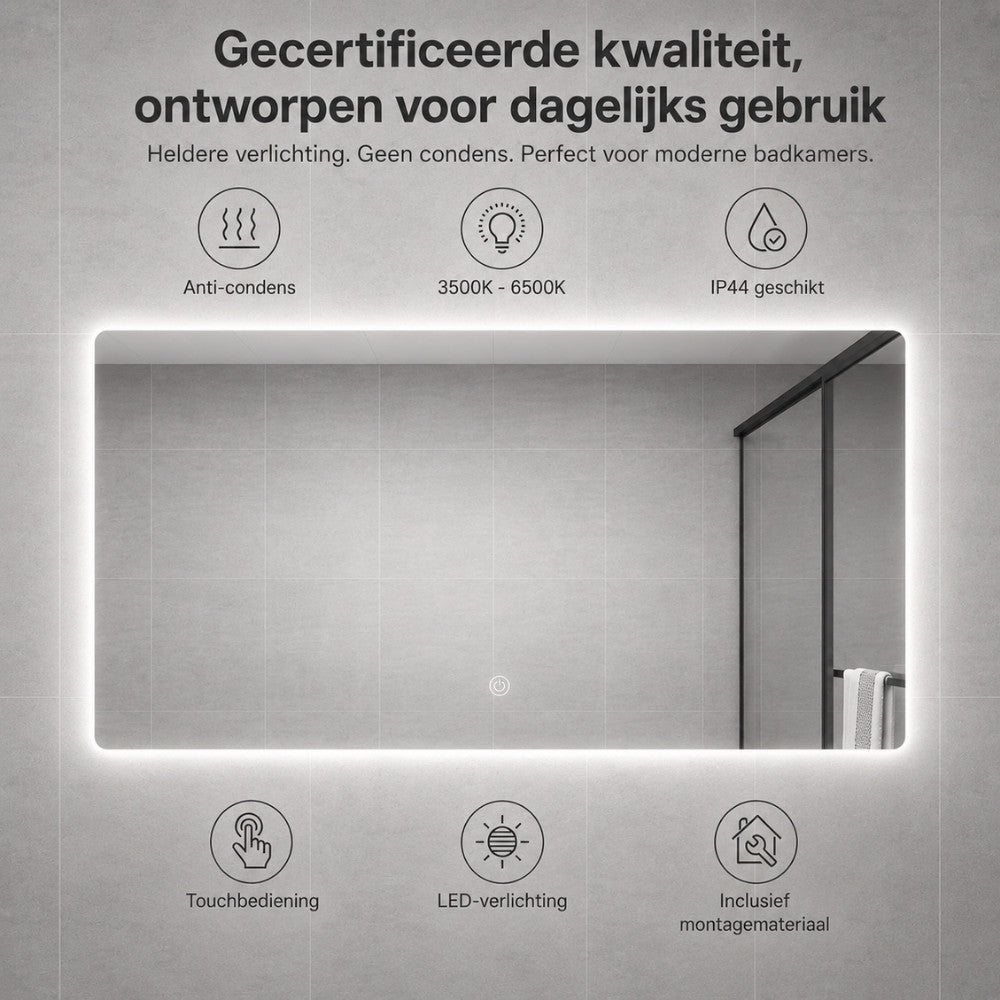 Aloni Queen rechthoekige badkamerspiegel 120x60cm met LED-verlichting