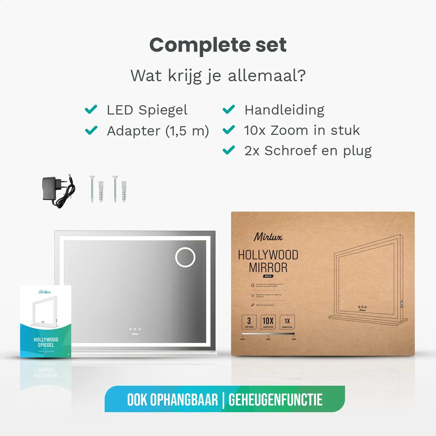 Hollywood Spiegel - Bluetooth Speakers - 80x60cm - Wit