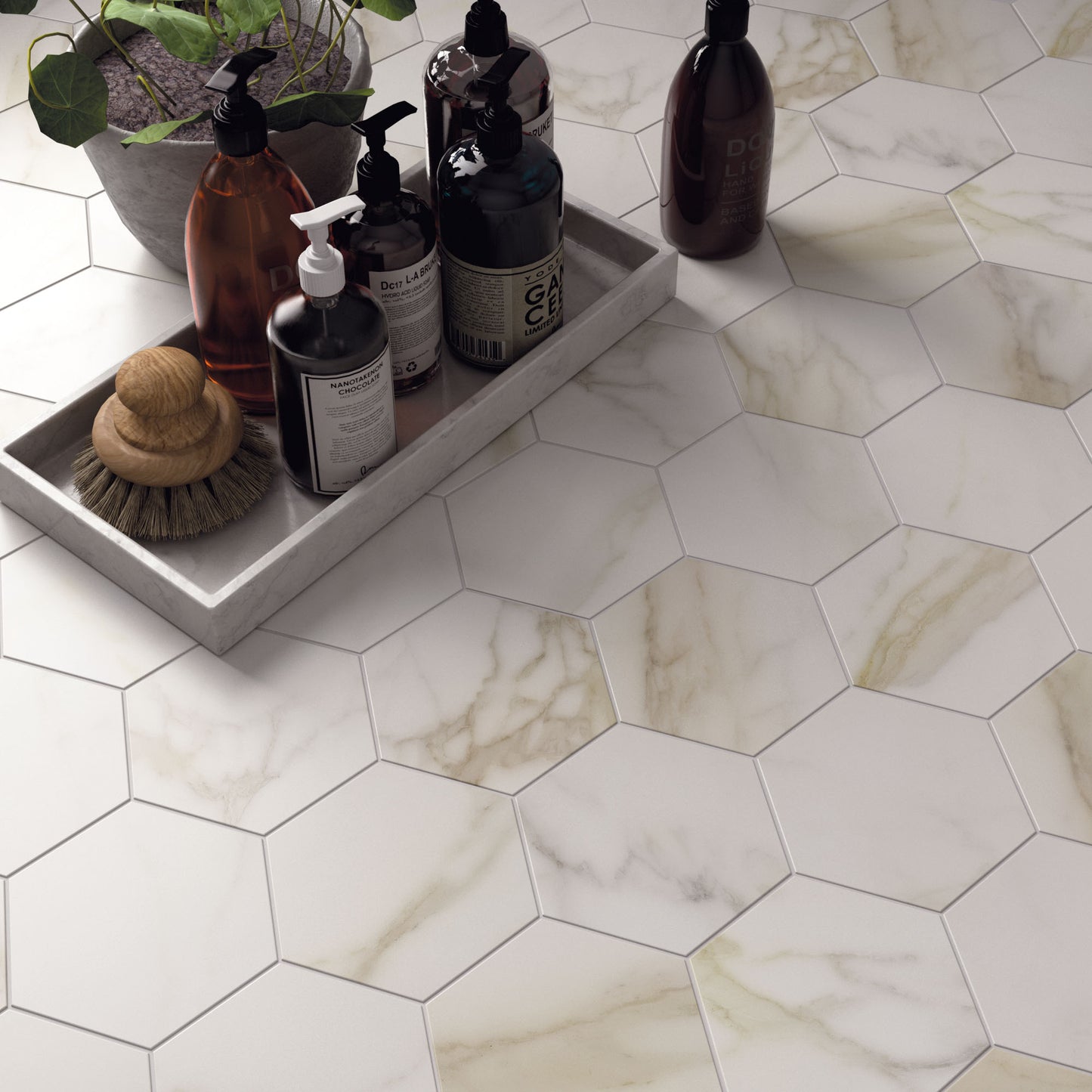 Diamond Gold hexagon mozaiek mat op net van 26x27 - WDtegels