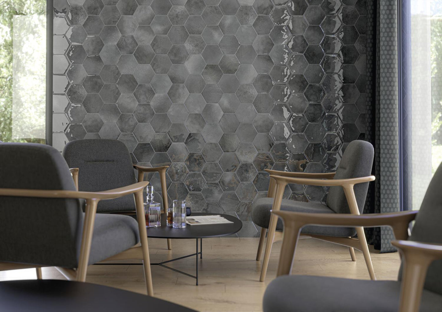 Wandtegel Hexagon Moon Grey glans 16x18 - WDtegels