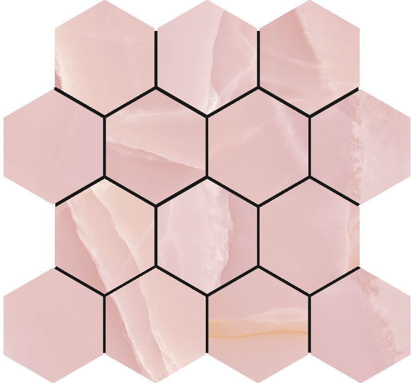 Onyx Rose polished mozaiek hexagon op net van 29x27cm - WDtegels