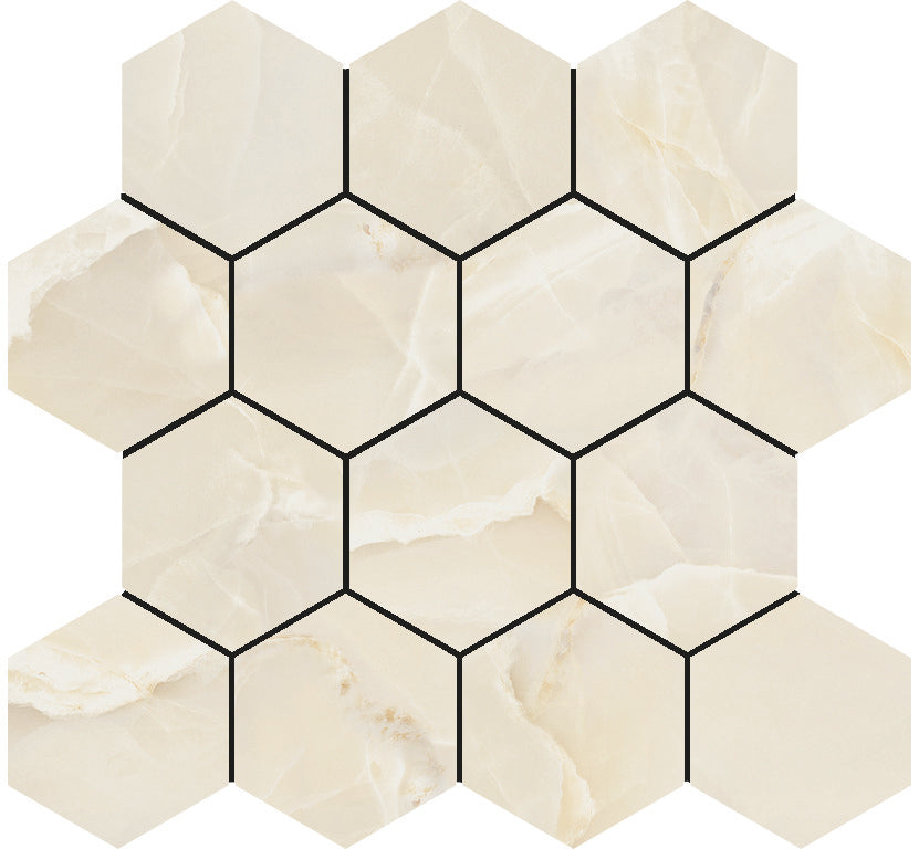 Onyx Sable polished mozaiek hexagon op net van 29x27cm - WDtegels