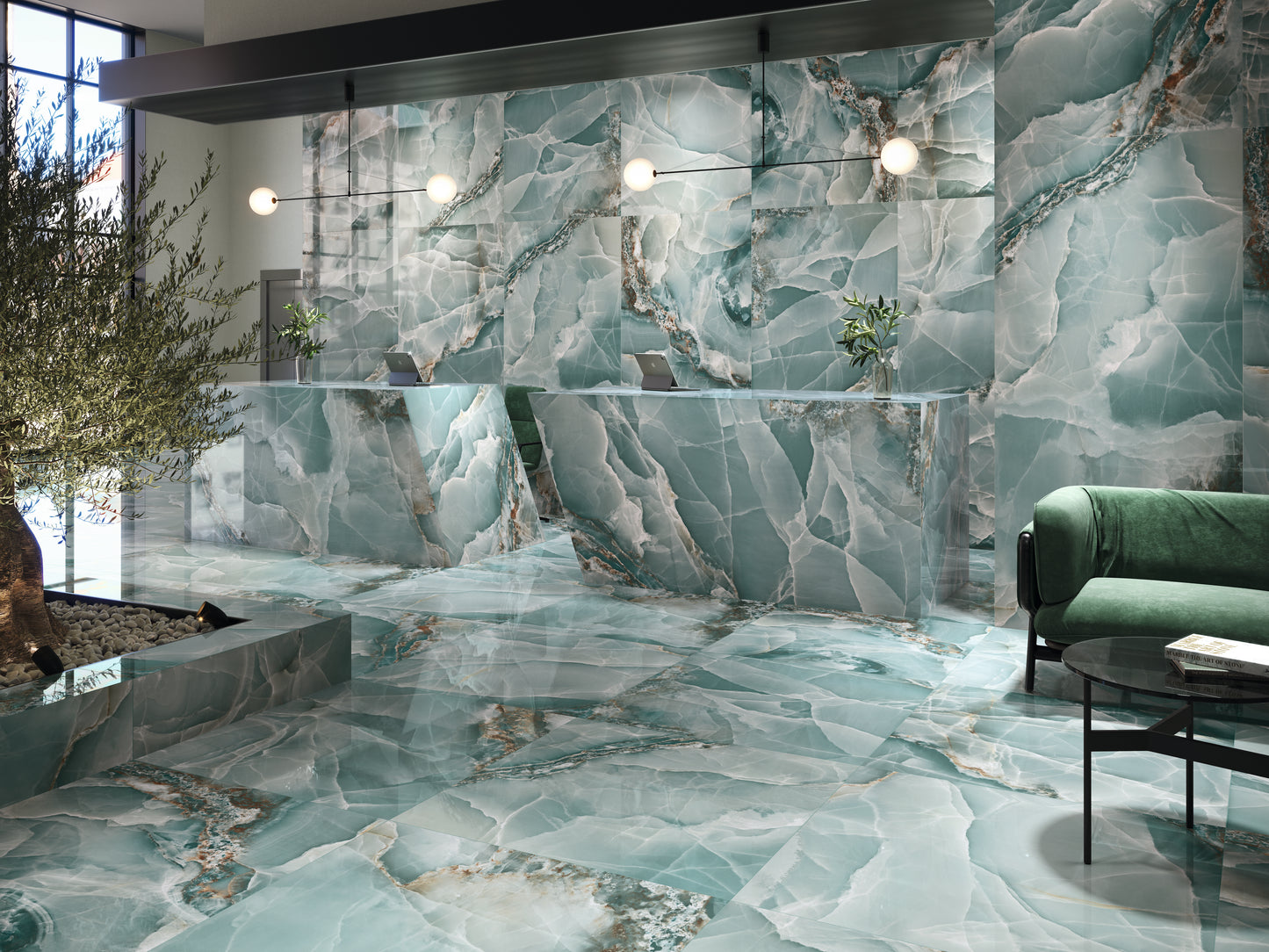 Slab Onyx Turquoise polished 120x260 rett - WDtegels