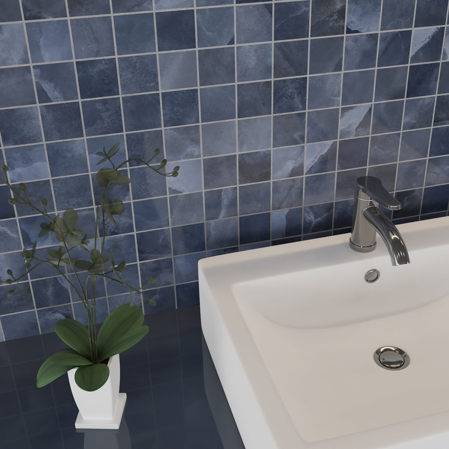 Onyx ek Blue mozaiek pulido 5x5 op net van 30x30 - WDtegels