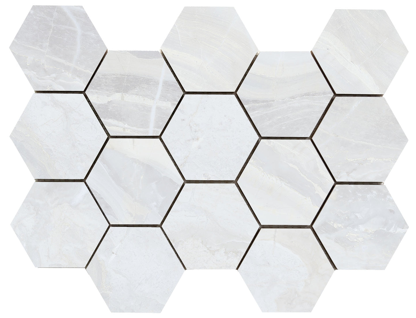 Luxury hexagon mozaiek Ample White gepolijst 32,5x22,5 - WDtegels