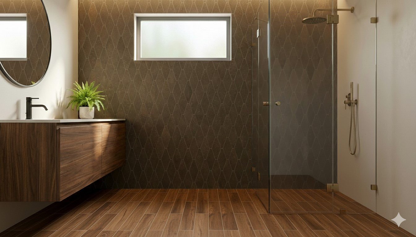 Nobu Cocoa rombi mosaico 5x11,5 rond op net van 31x35,5 - WDtegels