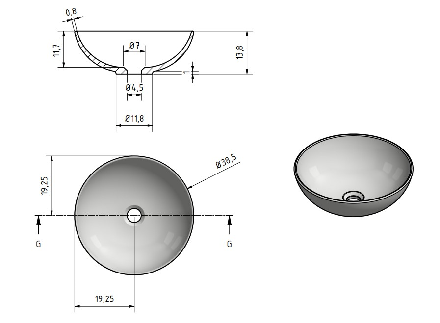 Solid surface waskom Sanne zwart - WDtegels
