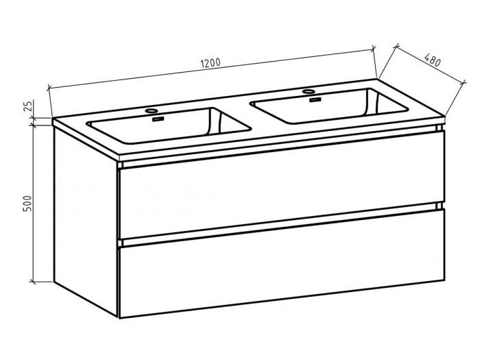 Onderkast badkamermeubel Tieme mat eiken 120x50x48cm