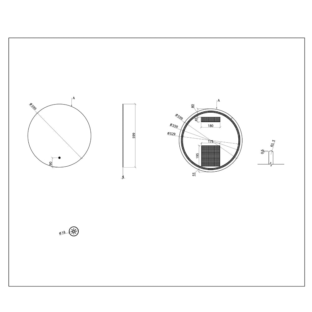 Novi spiegel 60 cm rond met LED, dimbaar mat zwart - WDtegels