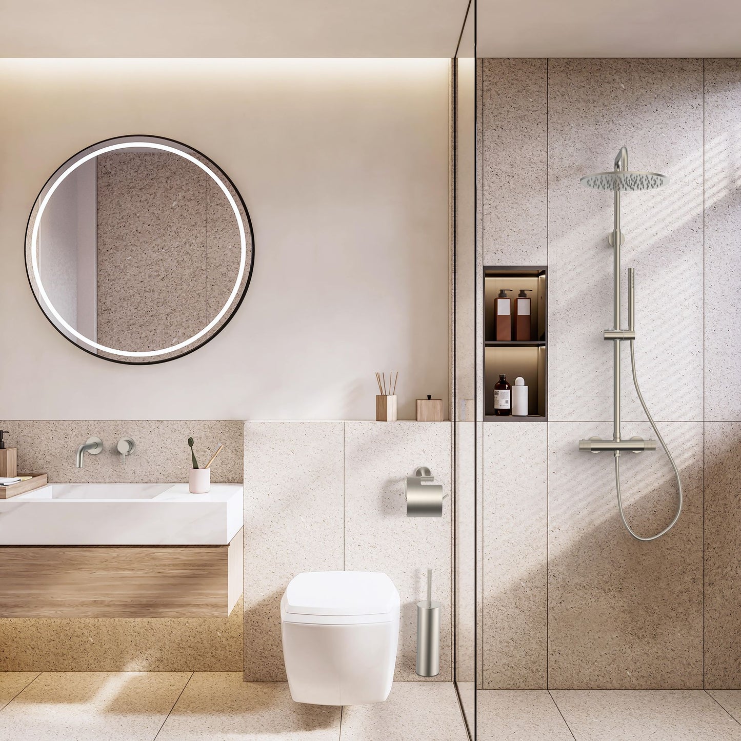 Stria Finish Set Wastafelmengkraan | Inbouw | Verfijnd Geribbelde Hendel | Geborsteld RVS - WDtegels