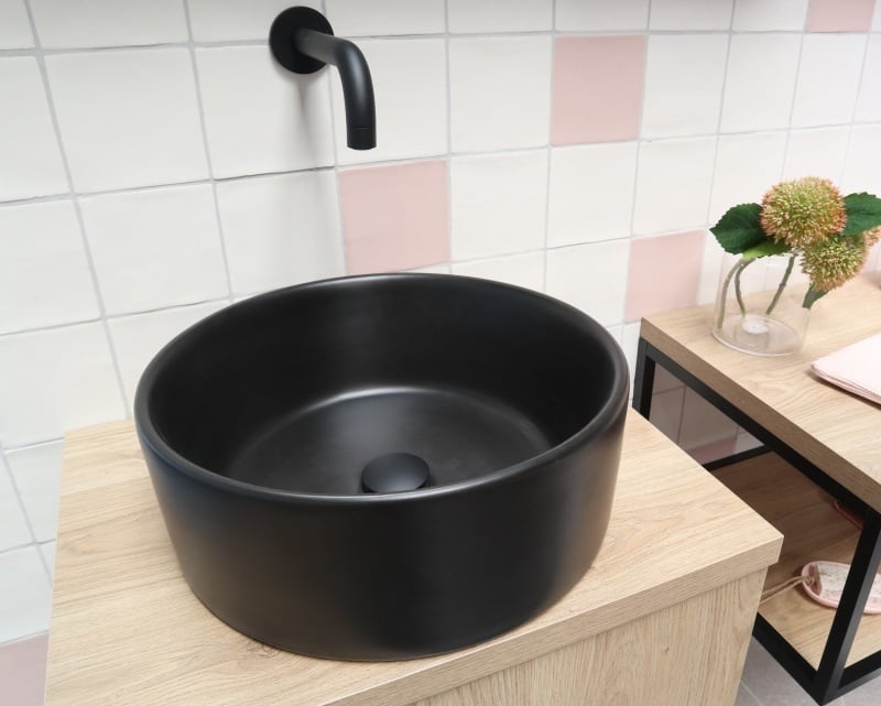 Lorens Cylinder Washbasin 40x40x15cm Matt Black