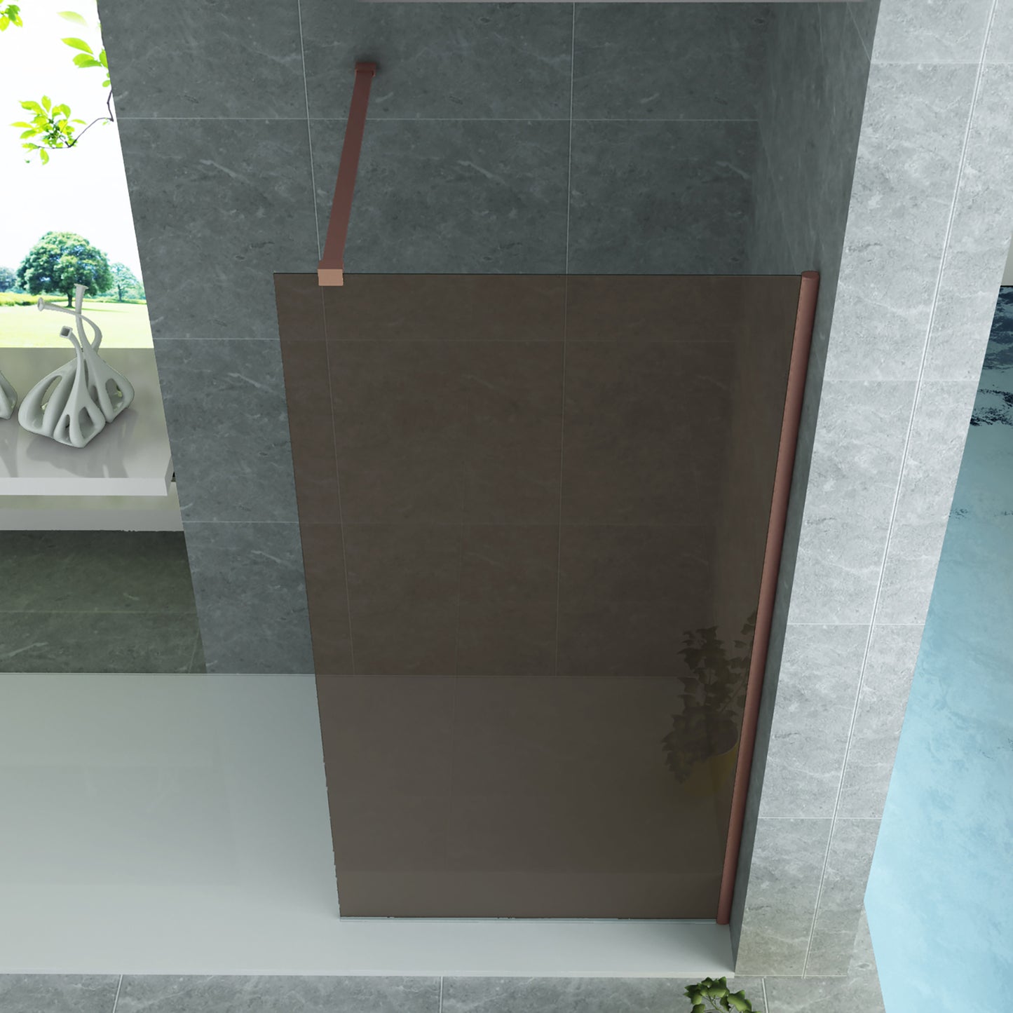 Aloni Inloopdouche | 90X200cm | Geborsteld Koper | Champagne Glas - WDtegels