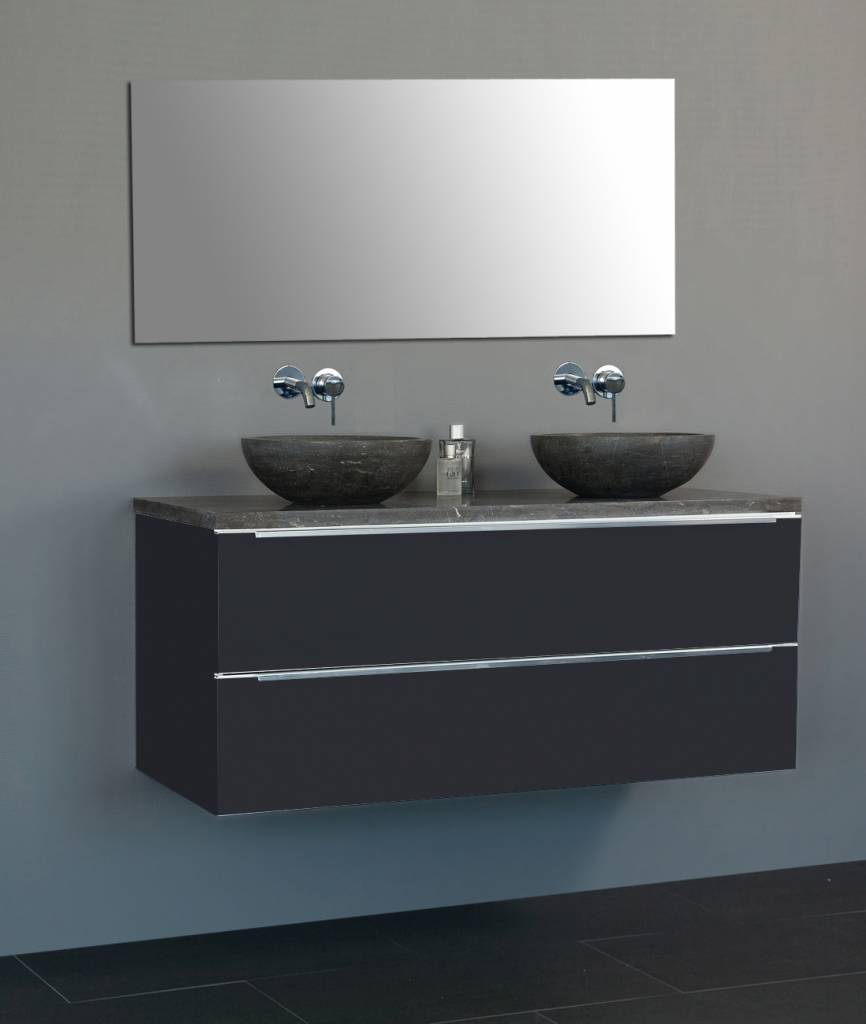 Badmeubel Senza Dynasty met 2 ronde kommen 120 Hoogglans Antraciet