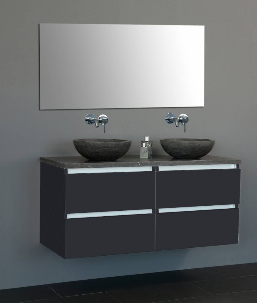 Badmeubel Trend Dynasty met 2 ronde kommen 120 Hoogglans Antraciet met 4 lades