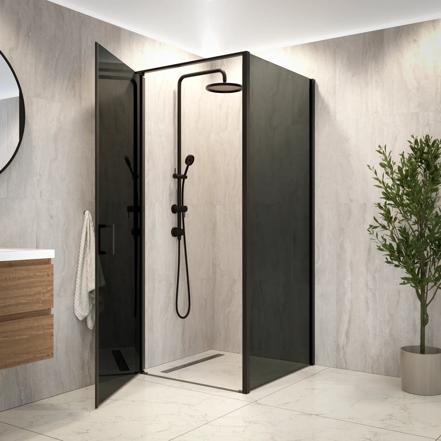 Douchecabine Vela - 90x200cm - Smoked Glass - Zwart - WDtegels